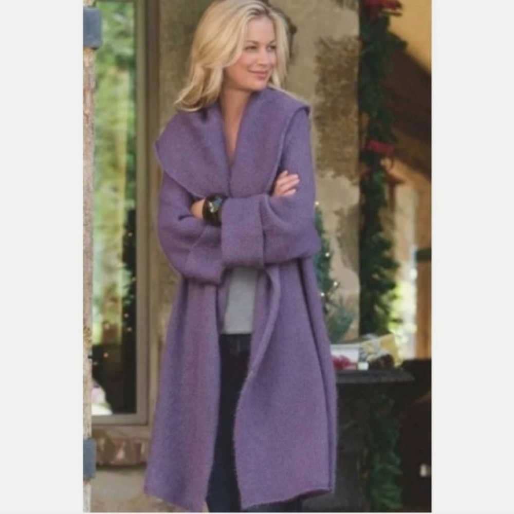 Soft Surroundings Purple Cozy Shawl-Collar Long Cardigan